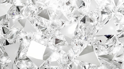 Abstract background made of white crystal, diamond texture, shiny and bright surface, geometric pattern with triangles