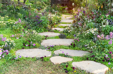 Landscaping in the garden. The path in the garden.