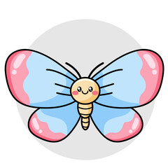 Cute Butterfly Cartoon Kawaii Sticker. Character Vector Illustration