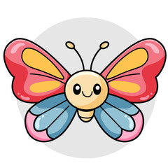 Cute Butterfly Cartoon Kawaii Sticker. Character Vector Illustration