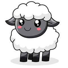 Cute Sheep Cartoon Kawaii Sticker. Character Vector Illustration