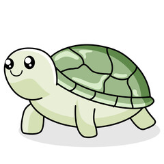 Cute Turtle Cartoon Kawaii Sticker. Character Vector Illustration