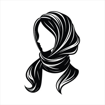 woman wearing scarf silhouette black and white clip art preview