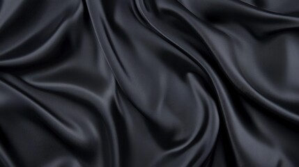 Draped black silk fabric with soft folds and luxurious texture.