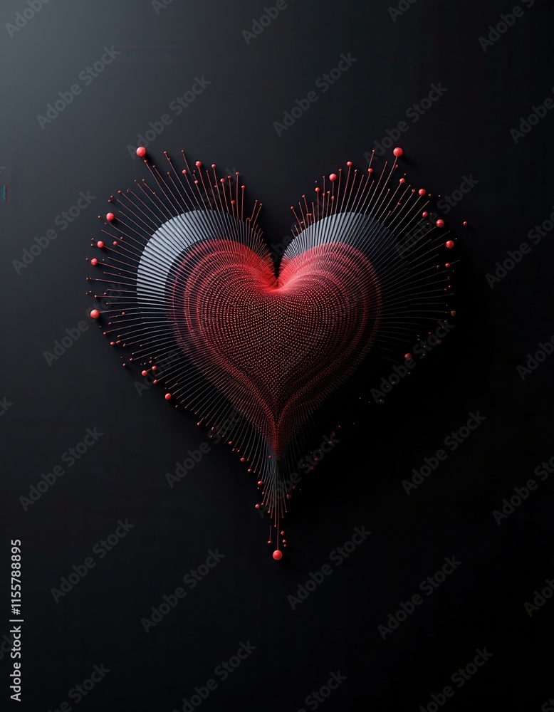 Poster abstract heart design with lines and dots