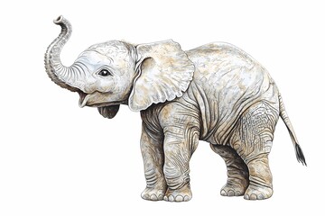 Fototapeta premium Adorable Baby Elephant with Upturned Trunk and Joyful Expression