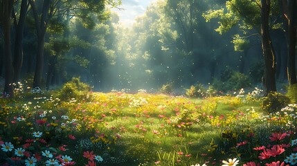 Obraz premium Spring forest with blooming wildflowers