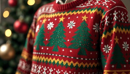 Naklejka premium Data Christmas Sweater with Holiday Trees