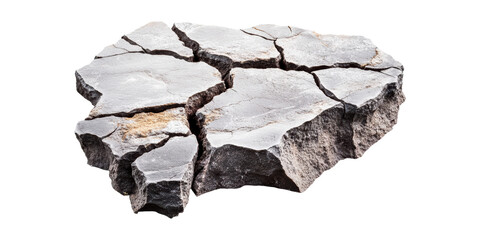 Cracked stone surface fragment isolated on transparent background