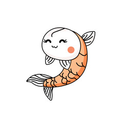 Fototapeta premium Cute Fish Cartoon Kawaii Sticker. Character Vector Illustration