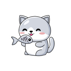 Cute Cat Cartoon Kawaii Sticker. Character Vector Illustration