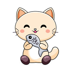 Cute Cat Cartoon Kawaii Sticker. Character Vector Illustration