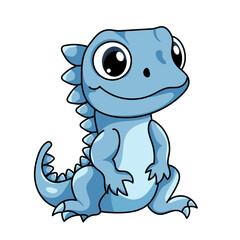 Cute Iguana Cartoon Kawaii Sticker. Character Vector Illustration