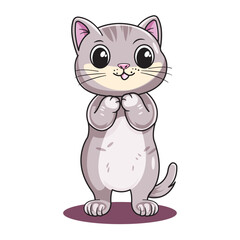 Cute Cat Cartoon Kawaii Sticker. Character Vector Illustration