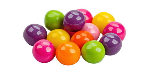 Assorted colorful gumballs cluster isolated on transparent background
