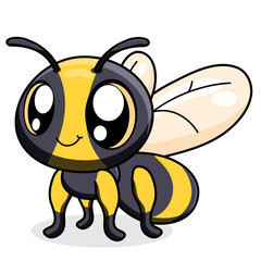 Cute Bee Cartoon Kawaii Sticker. Character Vector Illustration