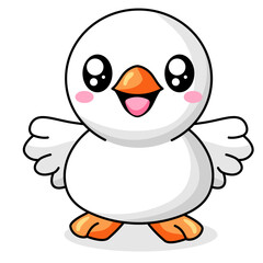 Cute Duck Cartoon Kawaii Sticker. Character Vector Illustration