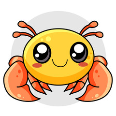 Cute Crab Cartoon Kawaii Sticker. Character Vector Illustration