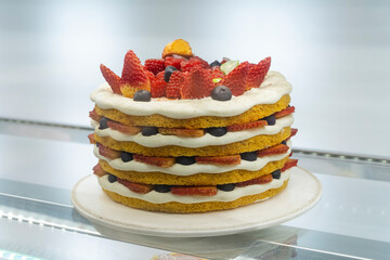 cake made of blueberries and strawberries