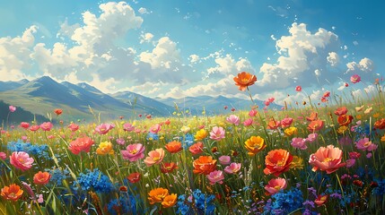 Fototapeta premium Spring meadow with blooming flowers