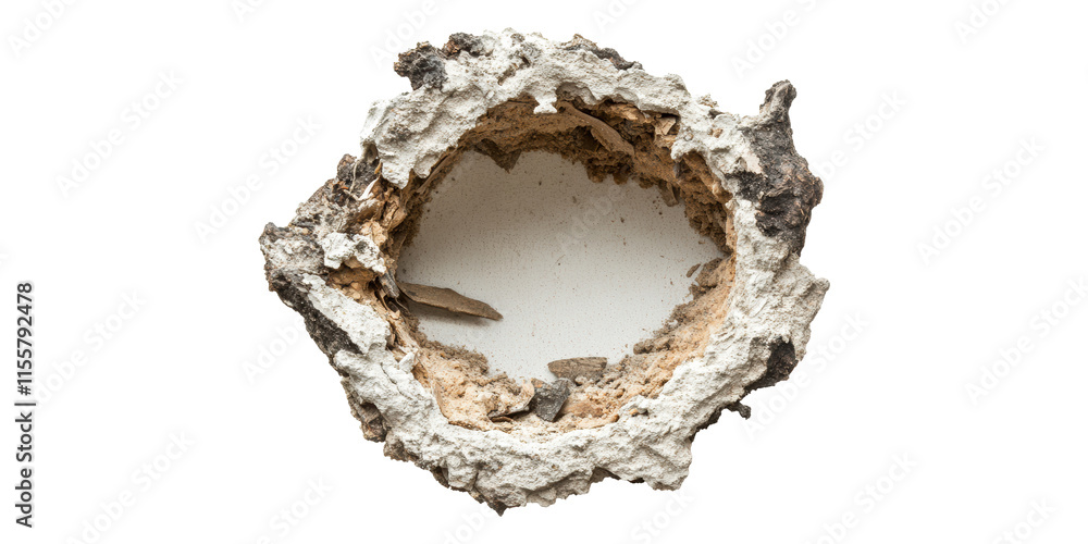 Poster cross section of a tree trunk hollowed by insects isolated on transparent background