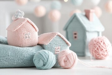 Adorable Knitted Houses Yarn Balls Crafts Home Decor