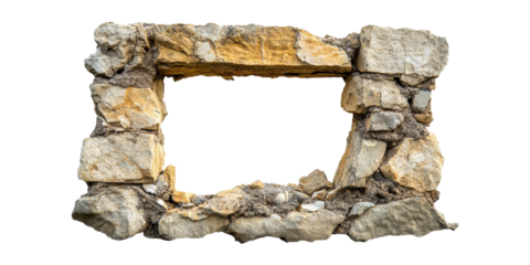 Stone window frame with rough texture isolated on transparent background