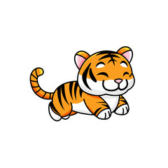 Cute Tiger Cartoon Kawaii Sticker. Character Vector Illustration