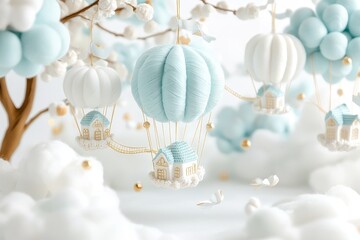 Whimsical Hot Air Balloon Houses in Dreamy Cloudscape