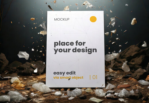 Vertical Poster Mockup in Garbage Dump Rubbish Place