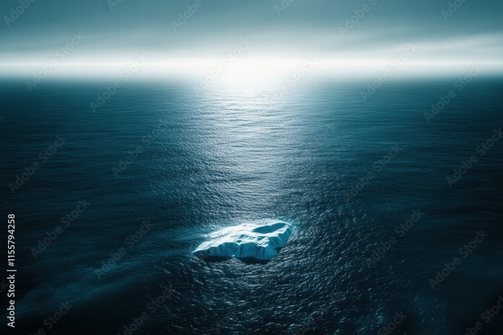 Aufkleber Melting iceberg floating in the vast blue ocean under a serene overcast sky. Generative AI