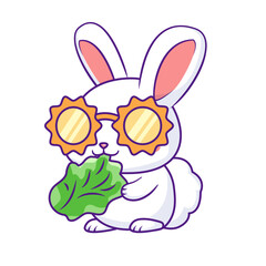 Cute Rabbit Cartoon Kawaii Sticker. Character Vector Illustration