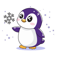 Cute Penguin Cartoon Kawaii Sticker. Character Vector Illustration