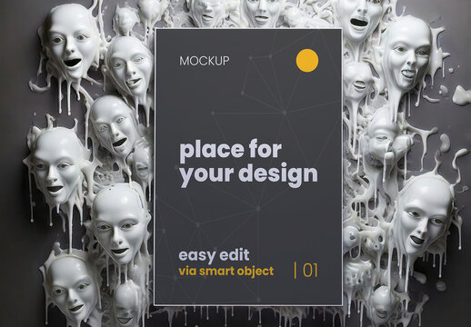 Vertical Poster Page Sign Mockup with White Wax Faces Around