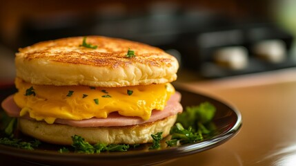 Vibrant Sandwich with Eggs, Cheese, and Ham
