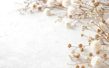 Elegant White Dried Flowers on White Textured Background