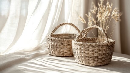 Obraz premium Baskets on Table with Natural Light in Studio Setting