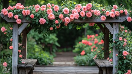 Fototapeta premium Colorful rose archway at sunset in a serene garden