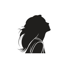 Silhouette of beautiful girl in profile with long hai