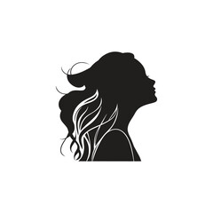 Silhouette of beautiful girl in profile with long hai