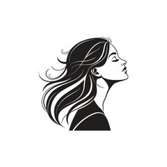 Silhouette of beautiful girl in profile with long hai