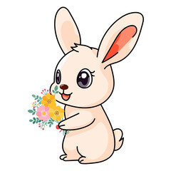 Cute Rabbit Cartoon Kawaii Sticker. Character Vector Illustration