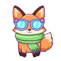 Cute Fox Cartoon Kawaii Sticker. Character Vector Illustration