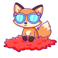 Cute Fox Cartoon Kawaii Sticker. Character Vector Illustration