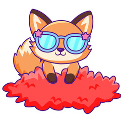 Cute Fox Cartoon Kawaii Sticker. Character Vector Illustration