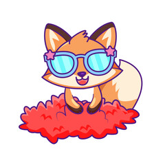 Cute Fox Cartoon Kawaii Sticker. Character Vector Illustration