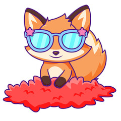 Cute Fox Cartoon Kawaii Sticker. Character Vector Illustration
