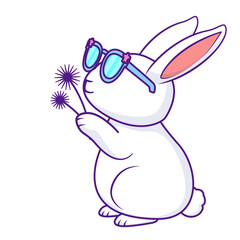 Cute Rabbit Cartoon Kawaii Sticker. Character Vector Illustration