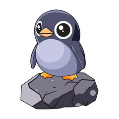 Cute Penguin Cartoon Kawaii Sticker. Character Vector Illustration