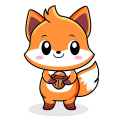 Cute Fox Cartoon Kawaii Sticker. Character Vector Illustration